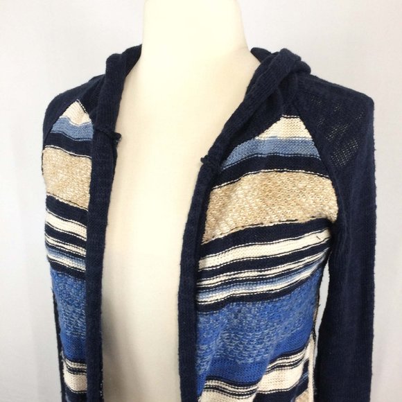If It‎ Were Me Blue Cream Long Open Cardigan Hoodie - Picture 2 of 9